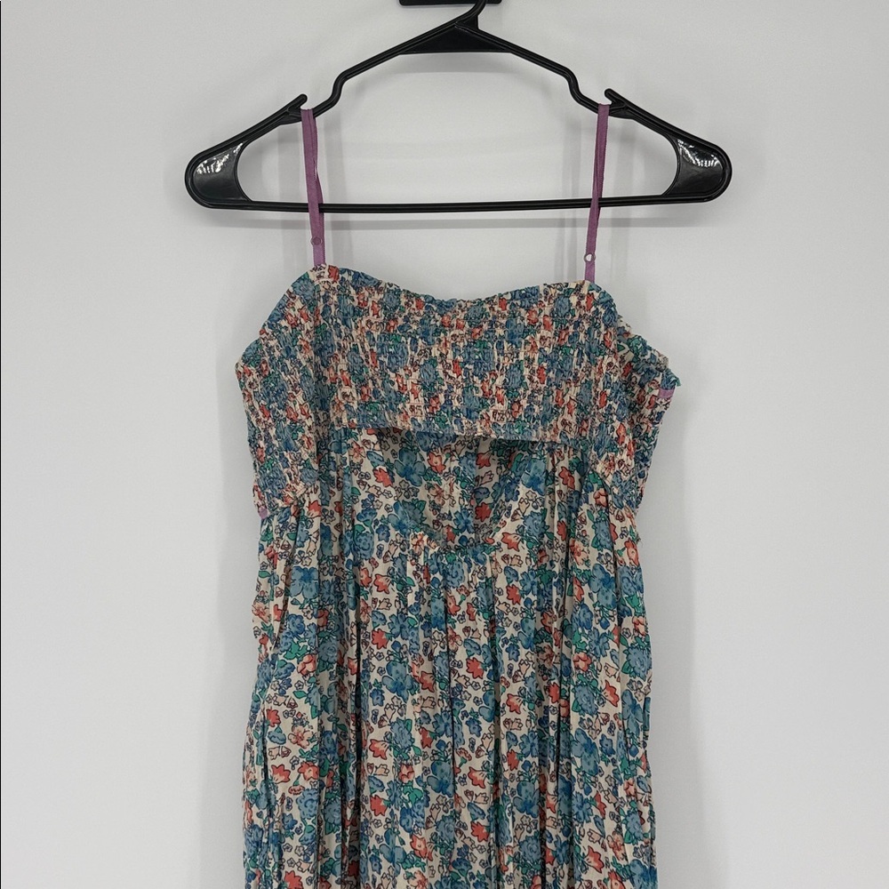 Free People NWT Floral Smocked Button Midi Dress Size L Blossom Combo Boho - Picture 7 of 9
